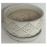 Roth + Allen Ceramic White Planter Pot w/Floral