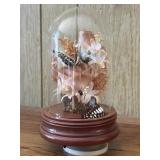 Vintage Butterflies And Roses Glass Dome Wood