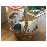 Vintage ceramic duck in wicker basket