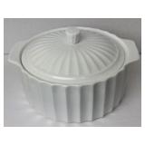 White Ribbed Casserole Dish With Lid Porcelain