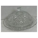 Elegant Vintage Round Clear Cut Glass Covered