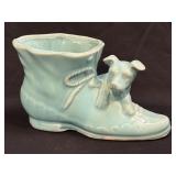 (B) Vintage USA Pottery Blue Ceramic Shoe With