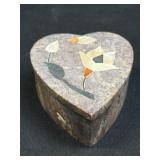 (A) Vintage Heart Shaped Soap Stone Trinket Box