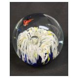 (A) ART GLASS BLUE AND WHITE FLOWER HAND BLOWN