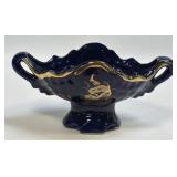 (B) Vintage Peacock Double Handle Bowl Cobalt