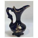 (B) Vintage Peacock Pitcher Cobalt Blue & Gold