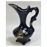 (B) Vintage Peacock Pitcher Cobalt Blue & Gold