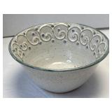 (A) Vintage Handmade Stoneware Bowl with Scroll
