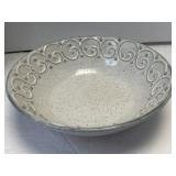 (A) Vintage Handmade Stoneware Bowl with Scroll