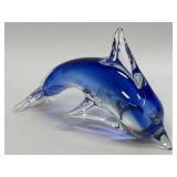 (B) Vintage Blue Clear Hand Blown Art Glass