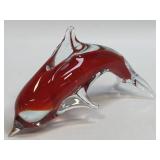 (B) Vintage Red Clear Hand Blown Art Glass