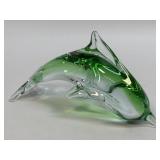 (B) Vintage Green Clear Hand Blown Art Glass