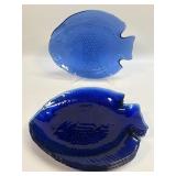 (B) Blue Glass Fish Shaped Plate Arcoroc 10.25"