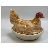 (B) Ceramic Hen On Nest Covered Dish Signed