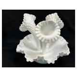 (C) Vintage Fenton Hobnail Milk Glass Epergne
