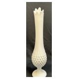 (D) Vintage Fenton Hobnail Milk Glass Footed Vase