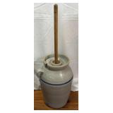 (E) 4 Gallon Stoneware Churn With Handle Signed