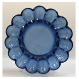 (B) Vintage Blue Indiana Glass Deviled Egg Plate