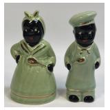 (C) VINTAGE AMERICANA GREEN CERAMIC BLACK COOK