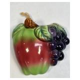 (C) Vintage Ceramic Apple & Grapes Wall Pocket