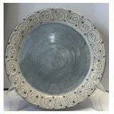 (A) Vintage Handmade Stoneware Plate with Scroll