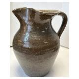 (A) Early Stoneware Pottery Pitcher with Pinched