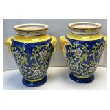 (A) Pair of Decorative Vases Blue and Yellow