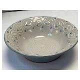(A) Vintage Handmade Stoneware Bowl with Scroll