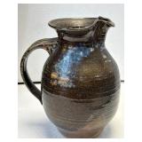(A) Early Stoneware Pottery Pitcher with Pinched
