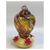 (C) Vtg Art Glass Hummingbird Hanging Globe