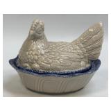 (B) Blue/ White Ceramic Hen Chicken on Nest