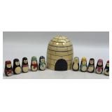 (B) Hand Painted Wooden Igloo With Nesting Doll