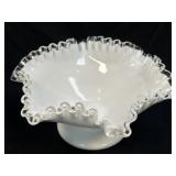 (C) Vintage Fenton Silver Crest Milk Glass Footed