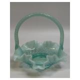 (C) Fenton Aqua Blue Opalescent Diamond Lace