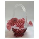 (C) Fenton Cranberry Opalescent Hobnail Basket
