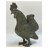 (B) Vintage Metal Chicken Rooster 10" Green Tints