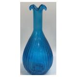 (B) Vintage Aqua Blue Ribbed Bottle With Ruffled
