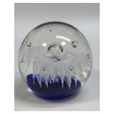 (C) Art Glass Hand Blown Cobalt Blue White