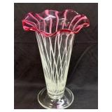 (B) Vintage Murano Style Art Glass Ruffled Vase