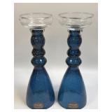 (B) Pair of Pier 1 Blue and Gold Flecked Artisan