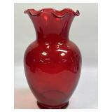 (C) Vintage Anchor Hocking Red Glass Ruffled /
