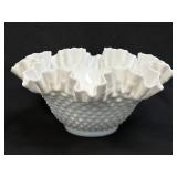 (C) Vintage Fenton Milk Glass Hobnail Ruffled