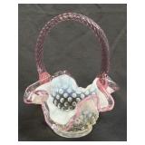 (C) Fenton Art Glass Pink Opalescent Ruffle