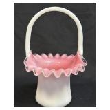 (C) Fenton Glass Peach Crest Basket Ruffled Rim