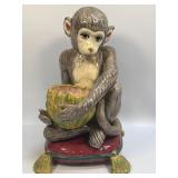 (E) LARGE MAJOLICA MONKEY ON PILLOW HOLDING