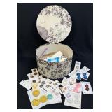 (A) Vintage Floral Hat Box With Several Assorted