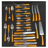 (A) Vintage Bakelite Flatware Set Butterscotch