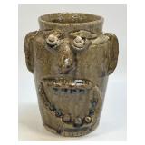(C) Handmade Stoneware Face Jug Signed ED Lane