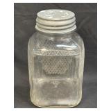 (B) Vintage Hoosier Glass Jar, Square Canister w/