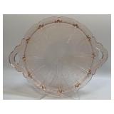 (B) Pink Depression Glass Serving Tray/Cake Plate